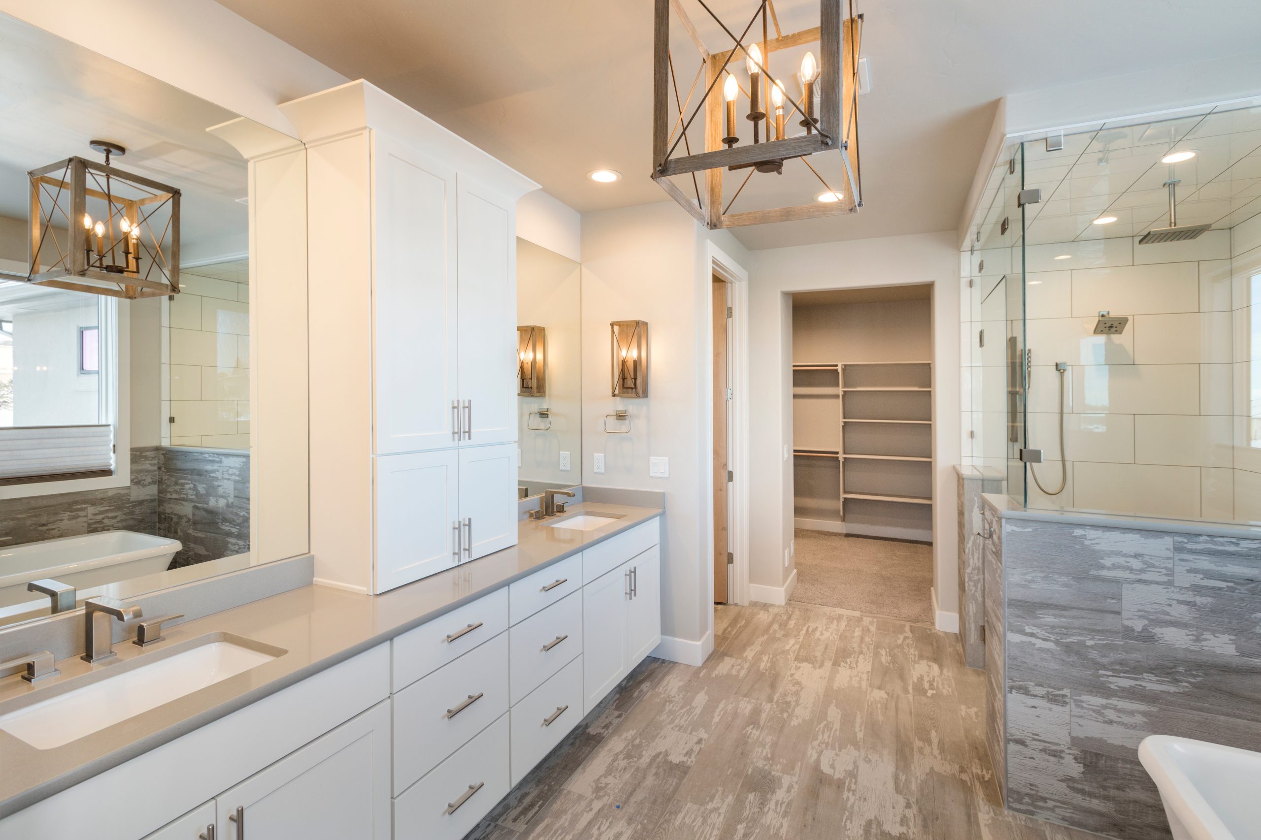 Elegant Farm House Master Bathroom with Soaking Tub